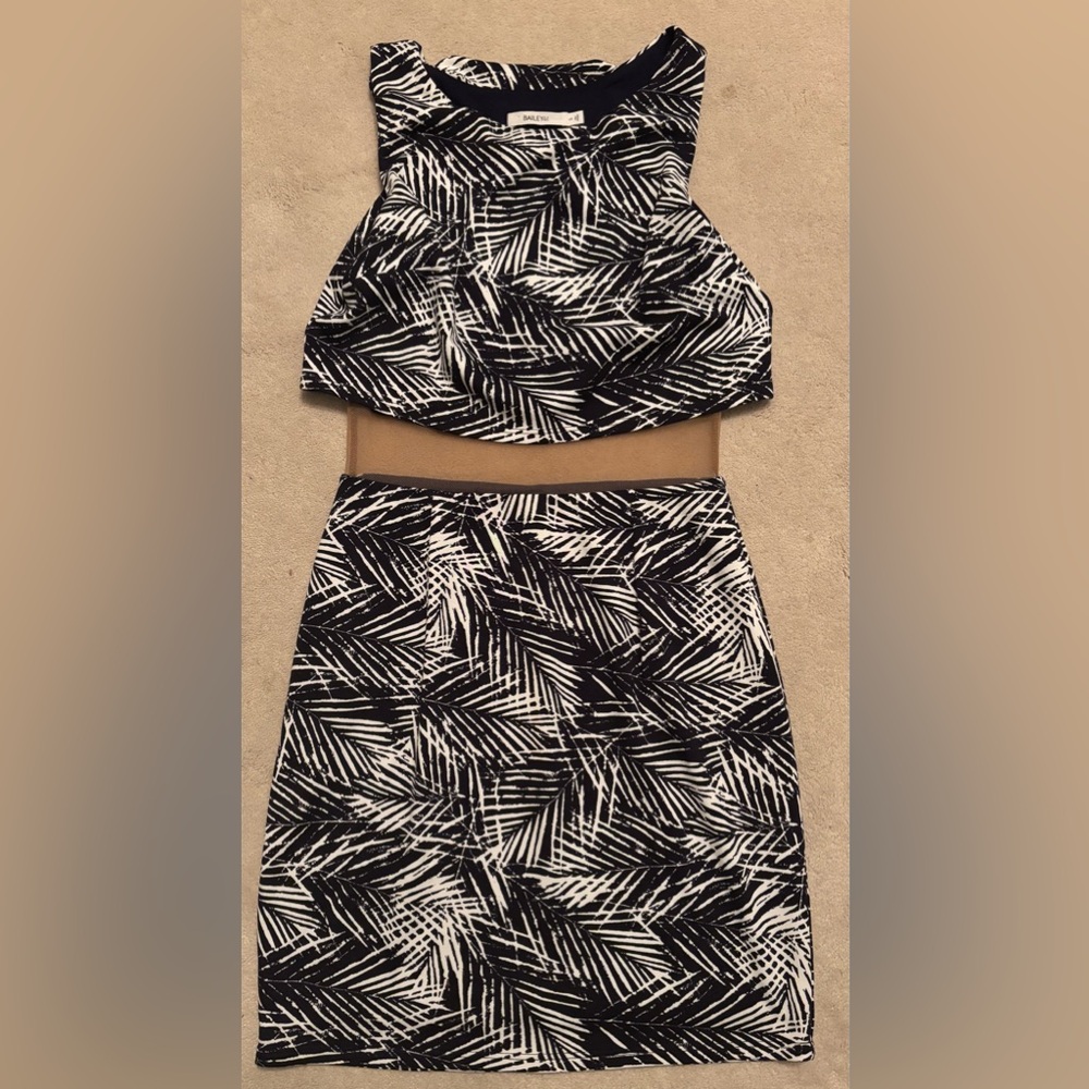 Bailey 44 Black and White Palm Print Skirt Set Dress